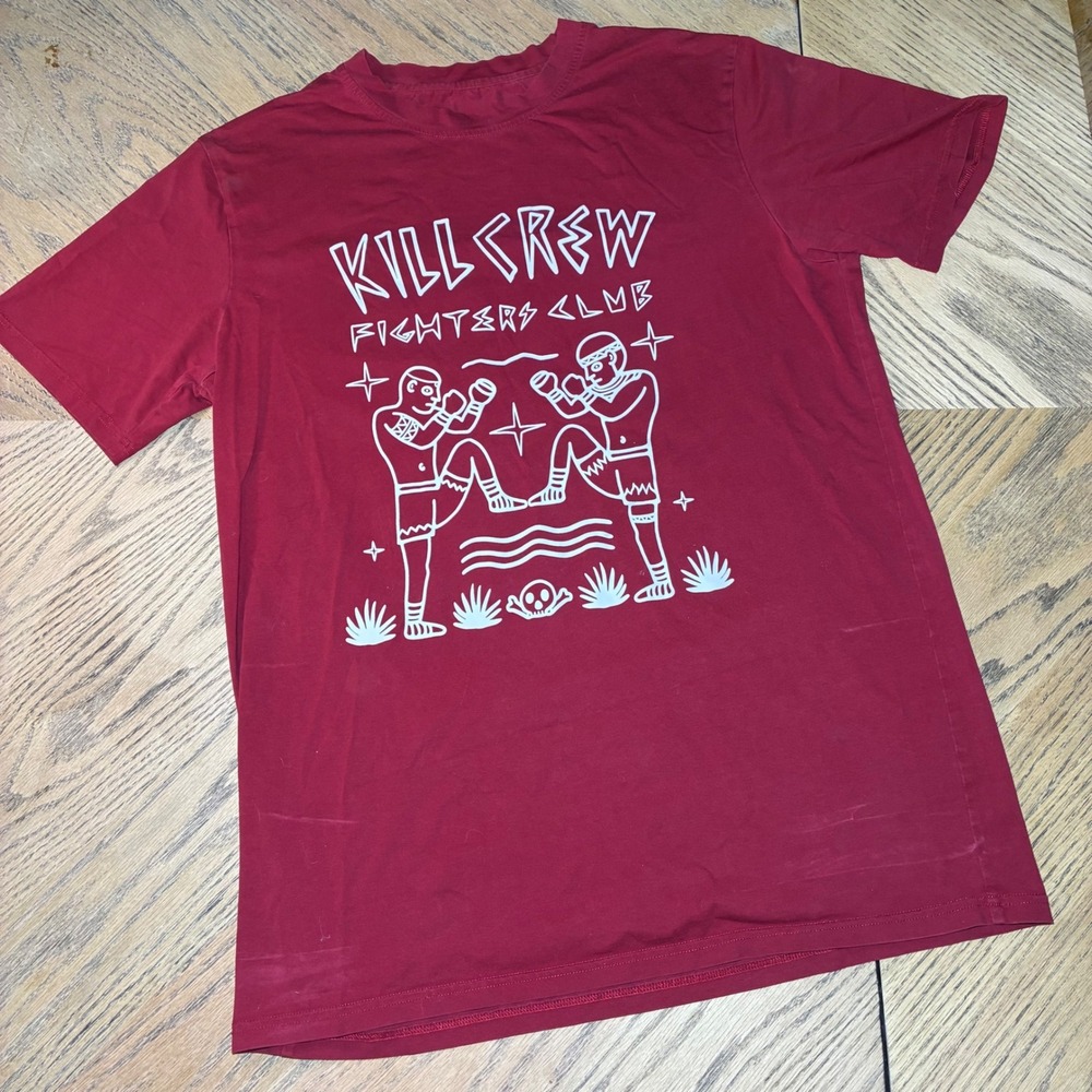 Kill Crew Fighters Club Graphic T-Shirt Mens Large Burgundy Red Muay Thai MMA